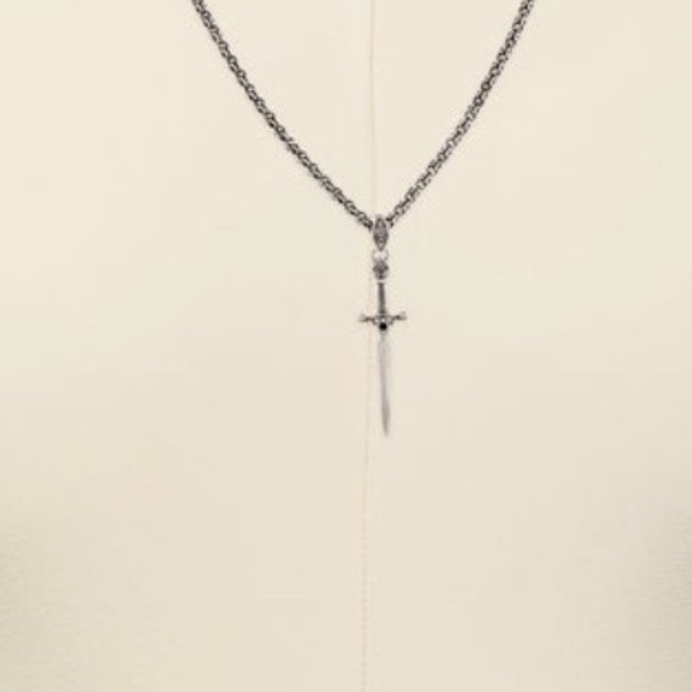 JOHN VARVATOS STERLING SILVER 925 DIAMOND DAGGER PENDANT NECKLACE - Picture 7 of 8